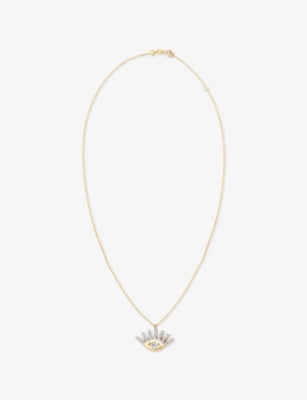 Evil Eye Mini Metal and 0.10ct Diamond Pendant Necklace - YELLOW GOLD - 41cm