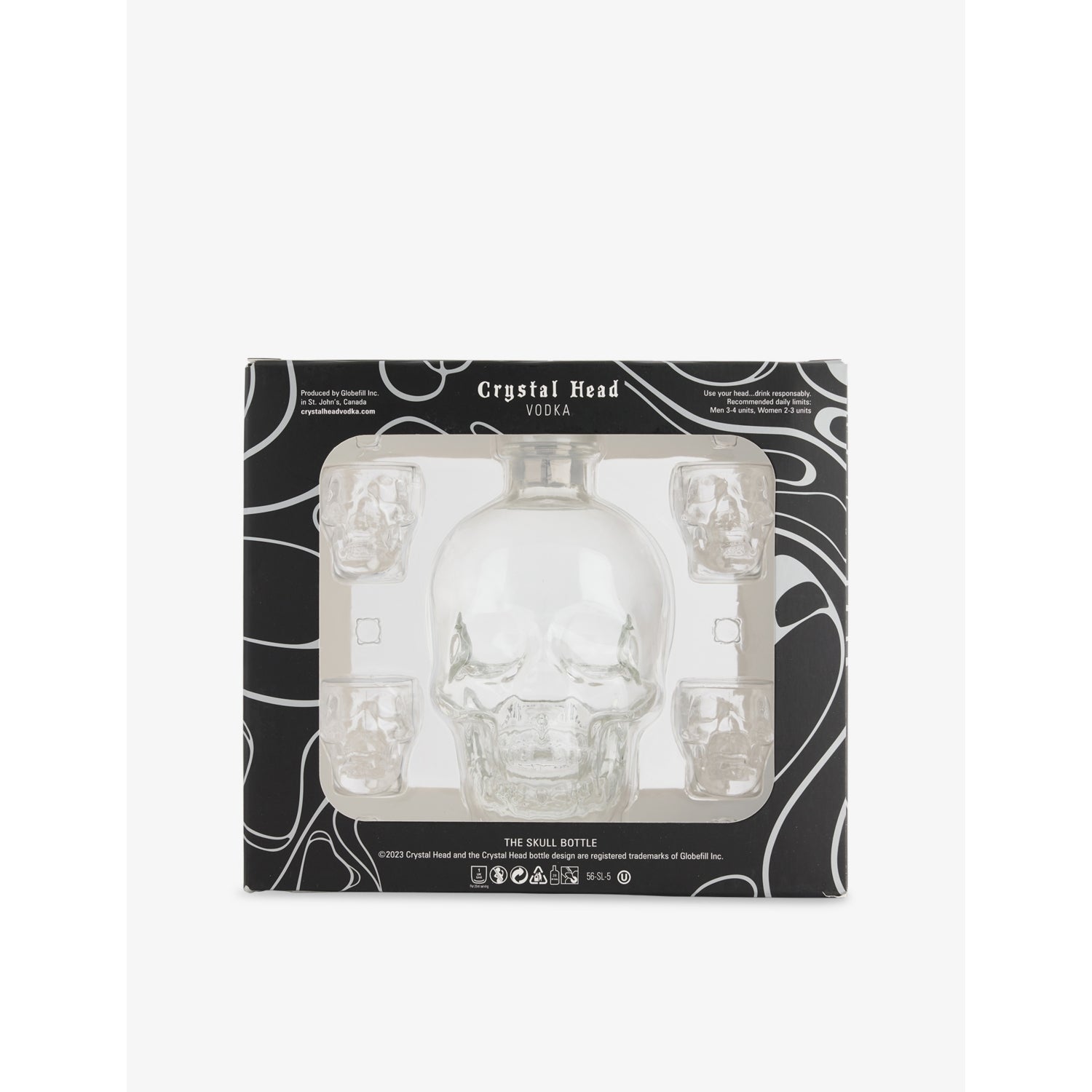 Crystal Head vodka with four shot glasses 700ml, imported from the UK