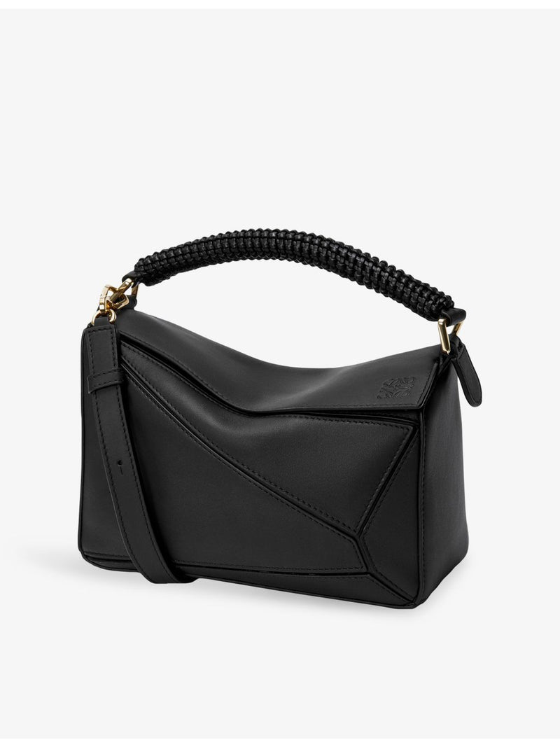 Loewe leather cross-body bag with woven handle (British brand)