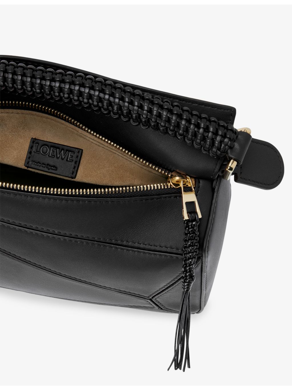 Loewe leather cross-body bag with woven handle (British brand)