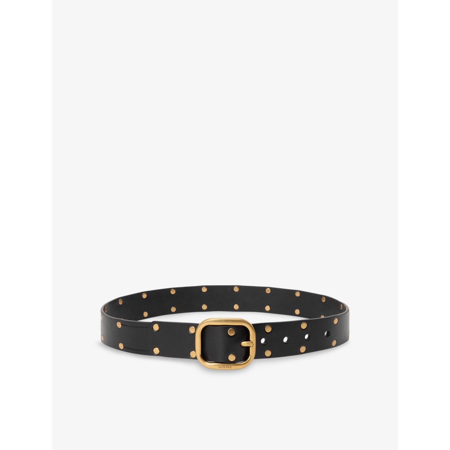 Rounded-Buckle Stud-Embellished Leather Belt - 28