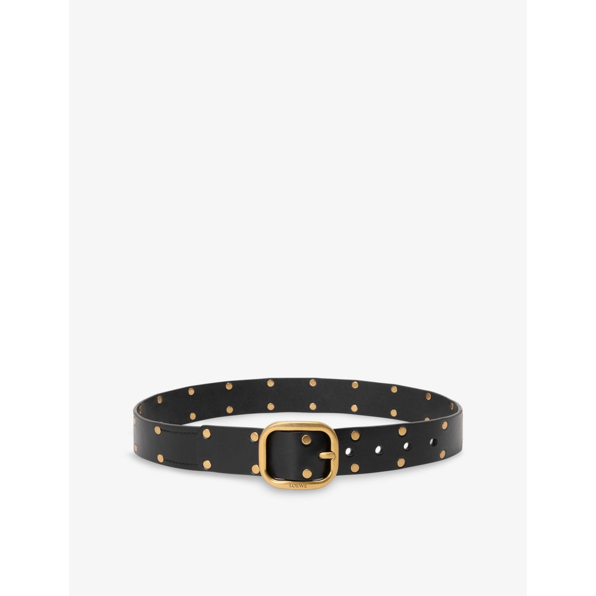 Rounded-Buckle Stud-Embellished Leather Belt - 28