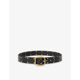 Rounded-Buckle Stud-Embellished Leather Belt - 28