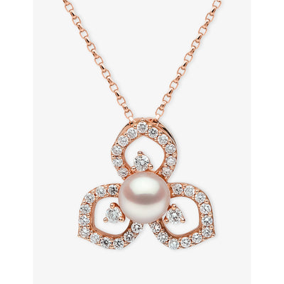 selfridges Yoko London Petal 18ct Rose Gold 0.41ct Diamond and Akoya Pearl Pendant Necklace- Buy online at McGrocer