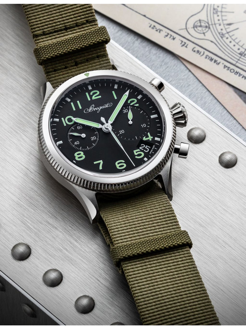 Breguet Type XX steel and leather automatic watch 42mm, UK version