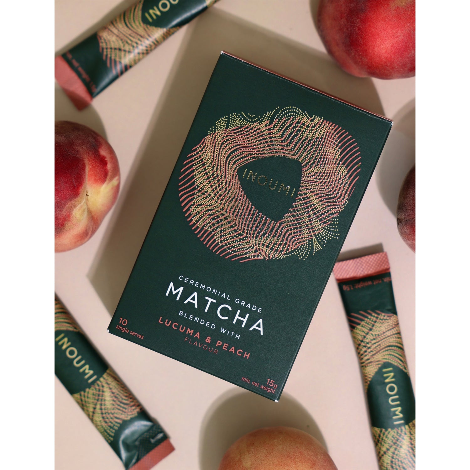 INOUMI ceremonial matcha with lucuma and peach, 10 sachets 15g (British brand)