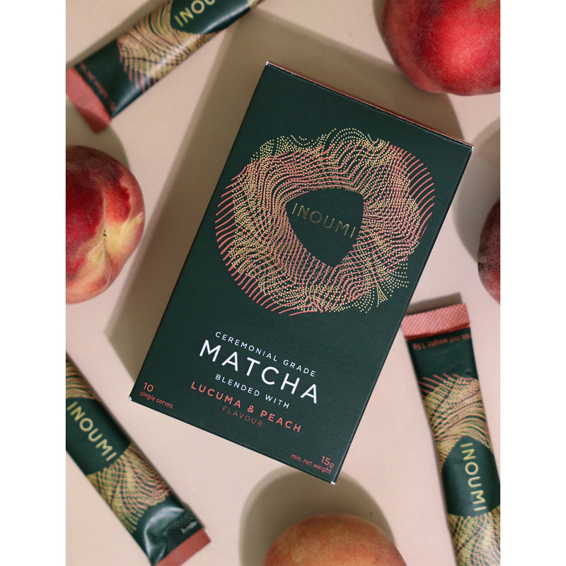 INOUMI ceremonial matcha with lucuma and peach, 10 sachets 15g (British brand)