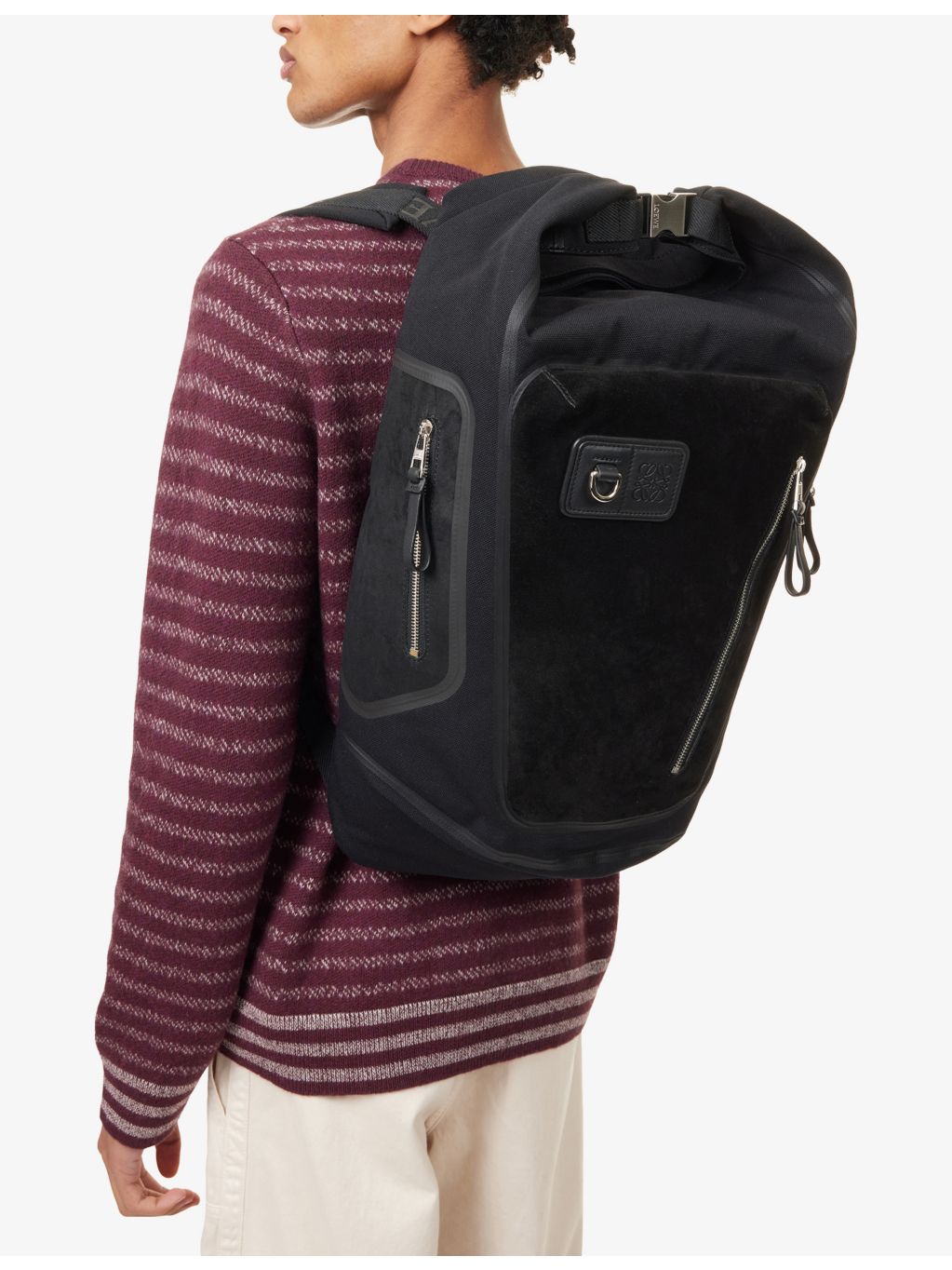 Loewe Flex Roll Top canvas suede backpack imported from the UK