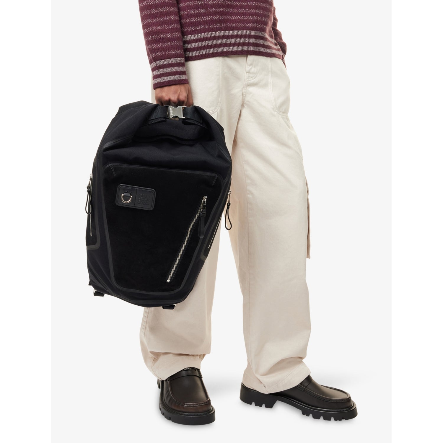 Loewe Flex Roll Top canvas suede backpack imported from the UK