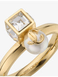 Jimmy Choo JC Pearl Cube brass ring featuring crystal, UK version