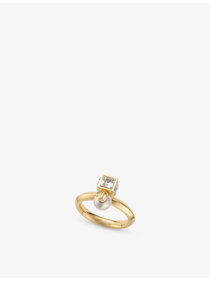 Jimmy Choo JC Pearl Cube brass ring featuring crystal, UK version