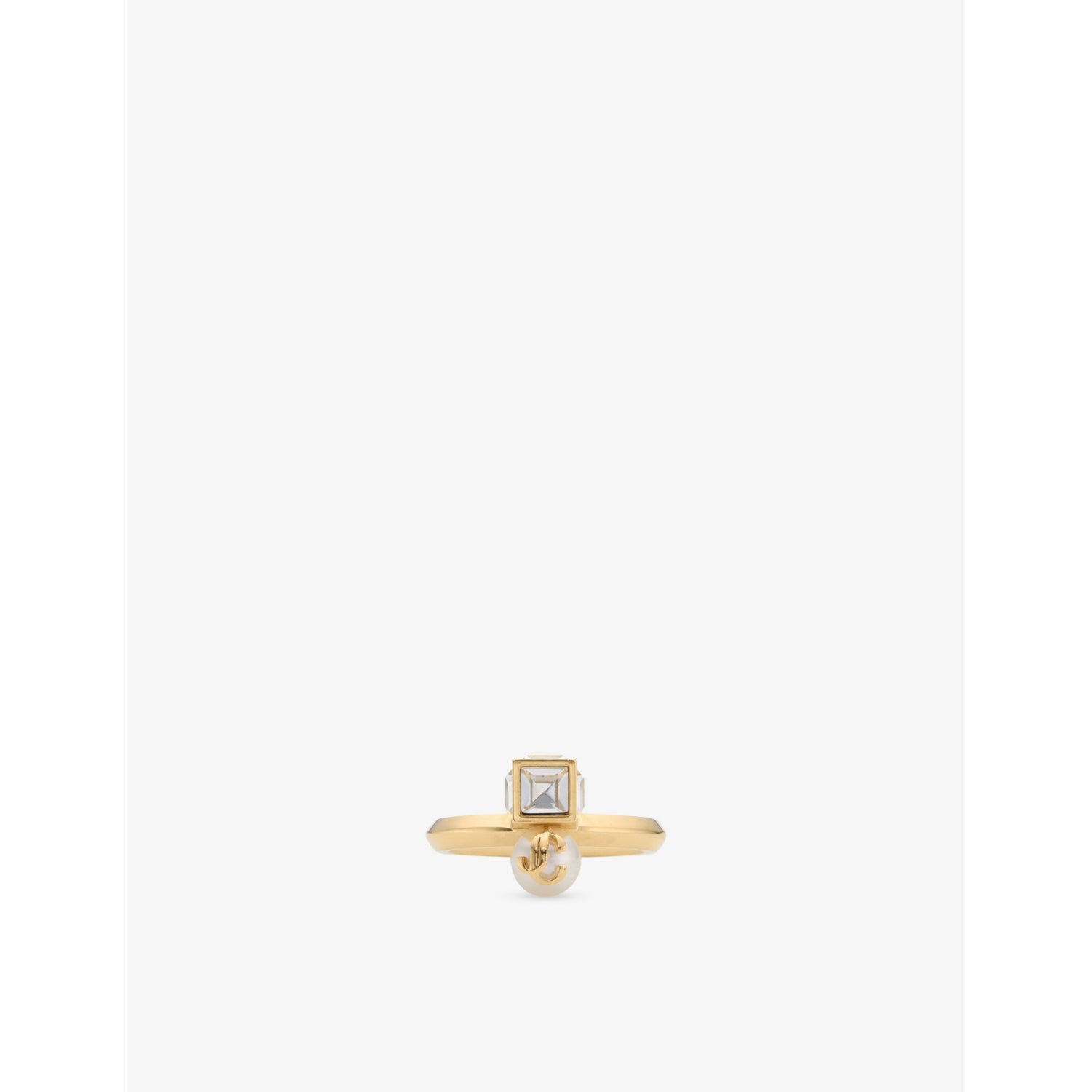Jimmy Choo JC Pearl Cube brass ring featuring crystal, UK version