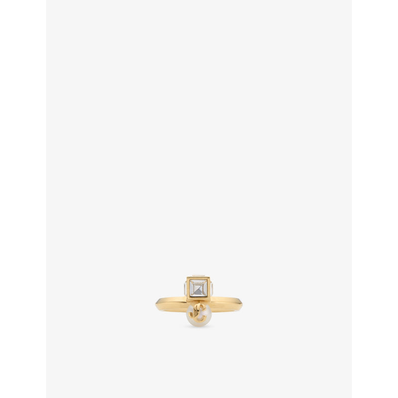 Jimmy Choo JC Pearl Cube brass ring featuring crystal, UK version