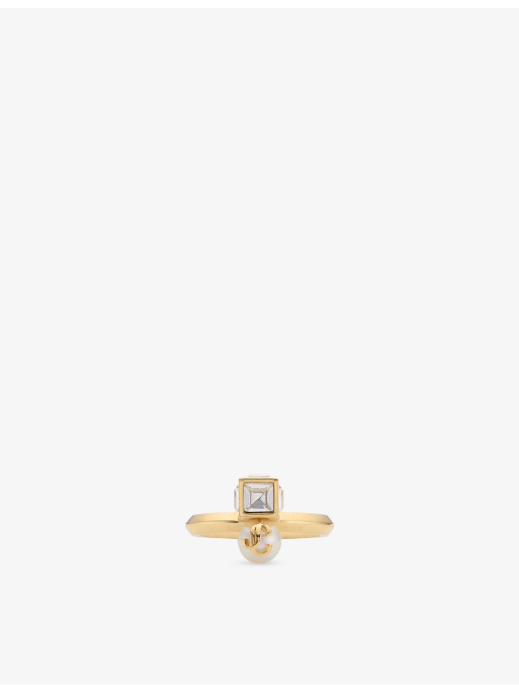 Jimmy Choo JC Pearl Cube brass ring featuring crystal, UK version