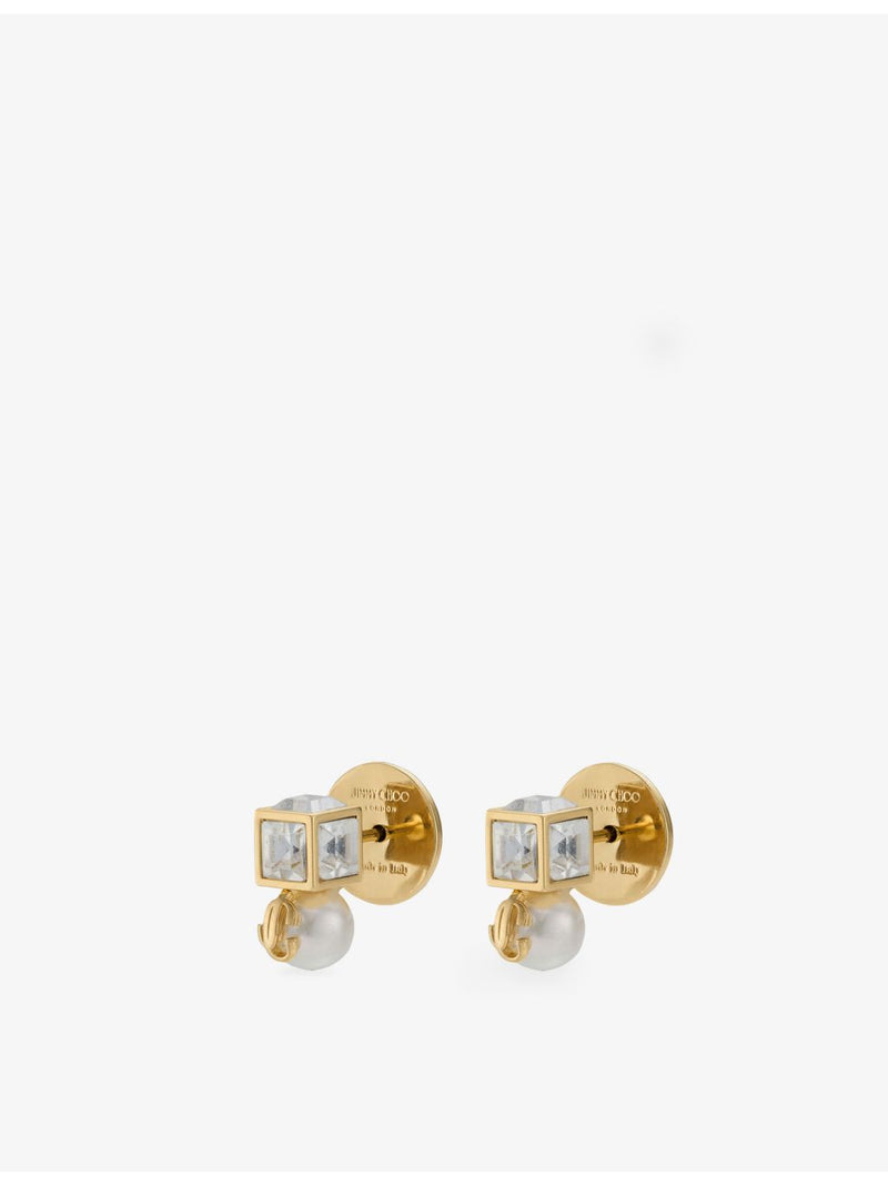 Jimmy Choo pearl cube brass stud earrings, UK version