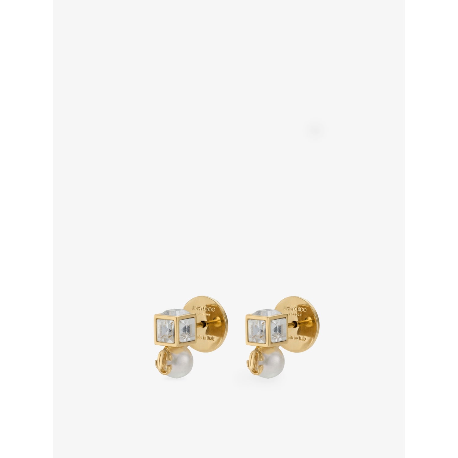 Jimmy Choo pearl cube brass stud earrings, UK version