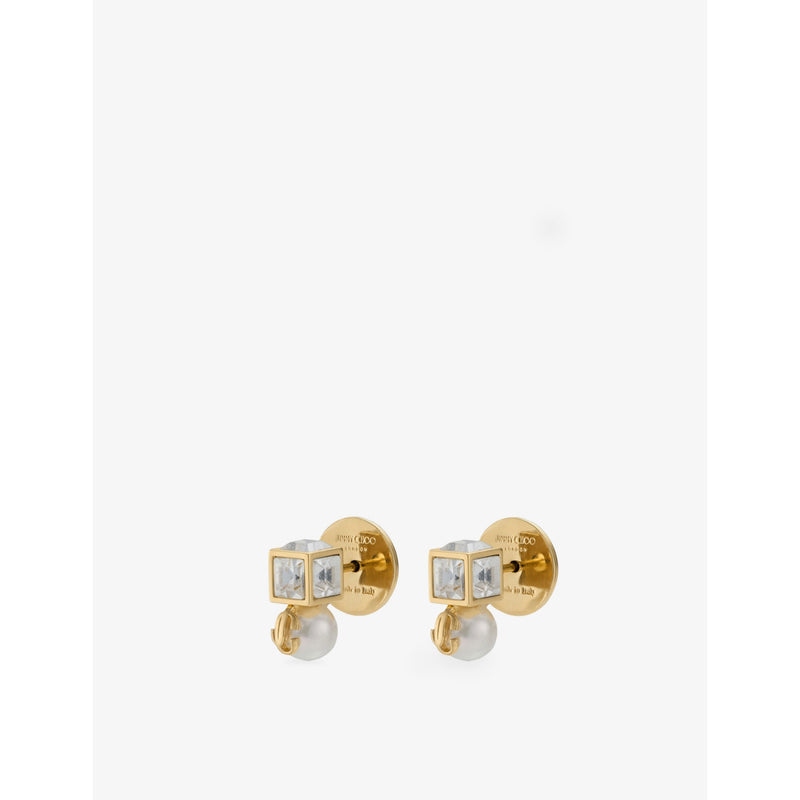 Jimmy Choo pearl cube brass stud earrings, UK version