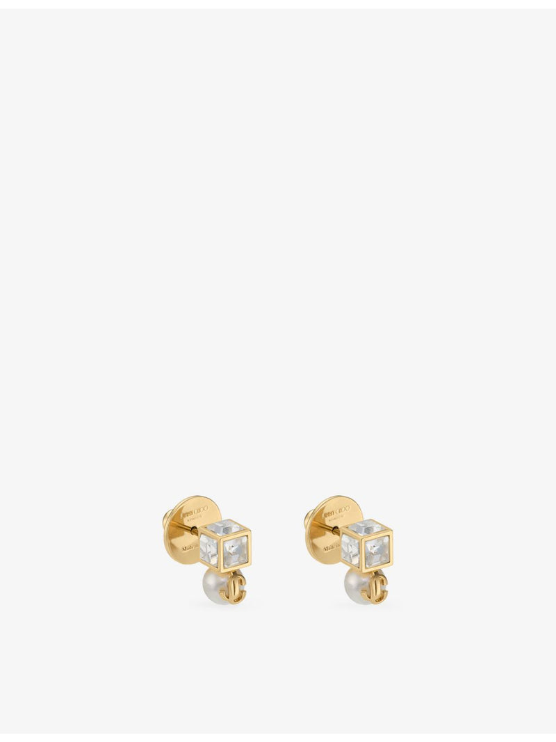 Jimmy Choo pearl cube brass stud earrings, UK version