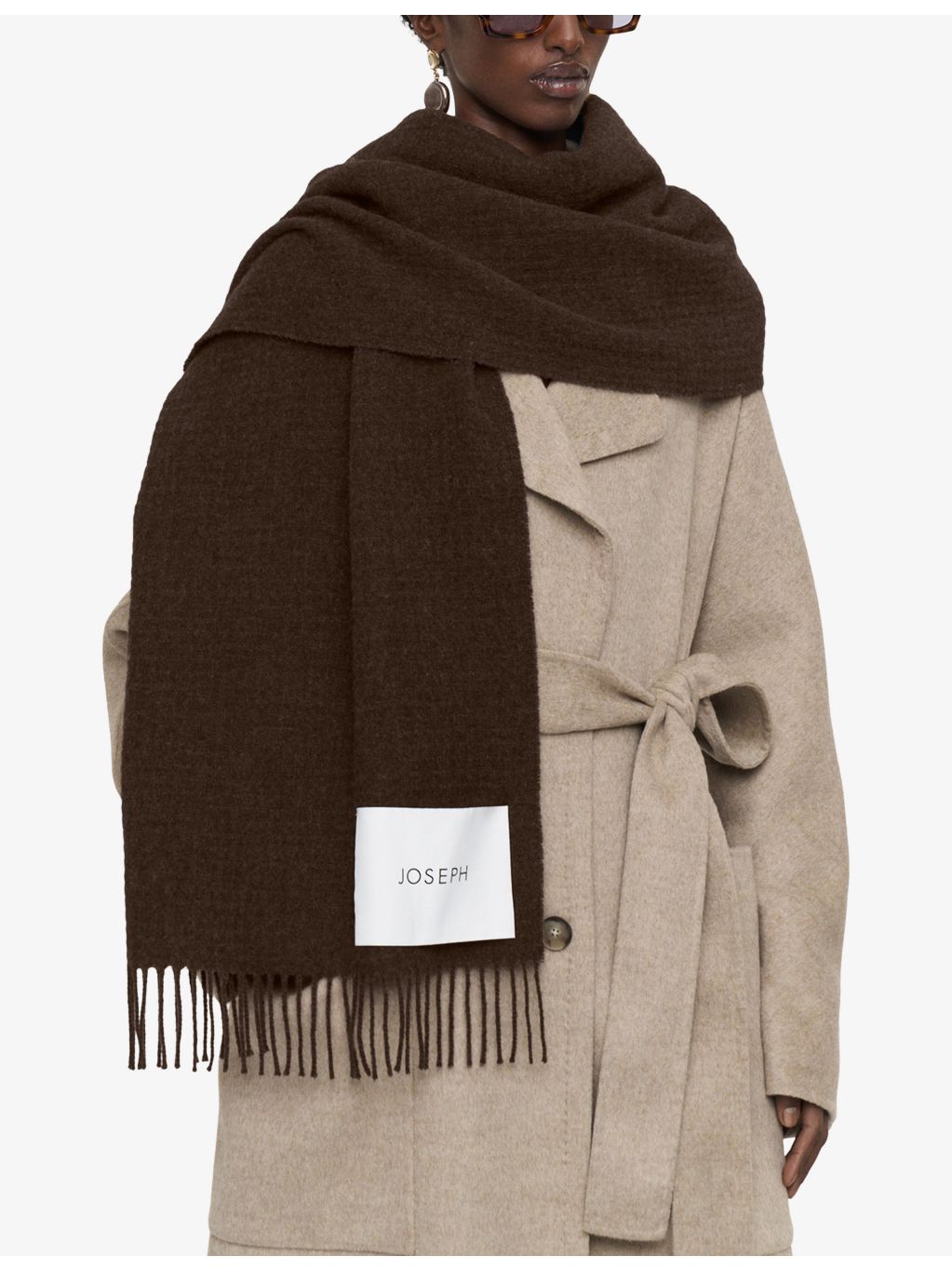 Joseph Flora waffle weave wool scarf with fringed edges - British product