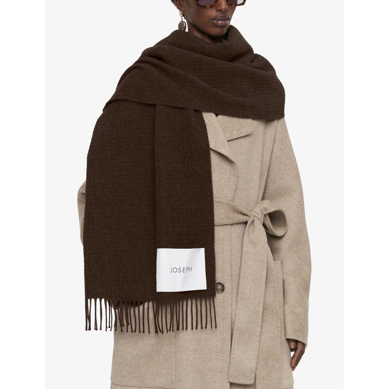 Joseph Flora waffle weave wool scarf with fringed edges - British product