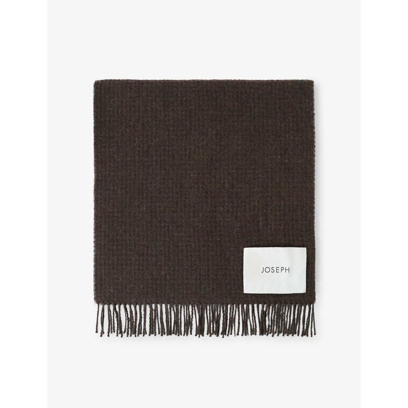 Joseph Flora waffle weave wool scarf with fringed edges - British product