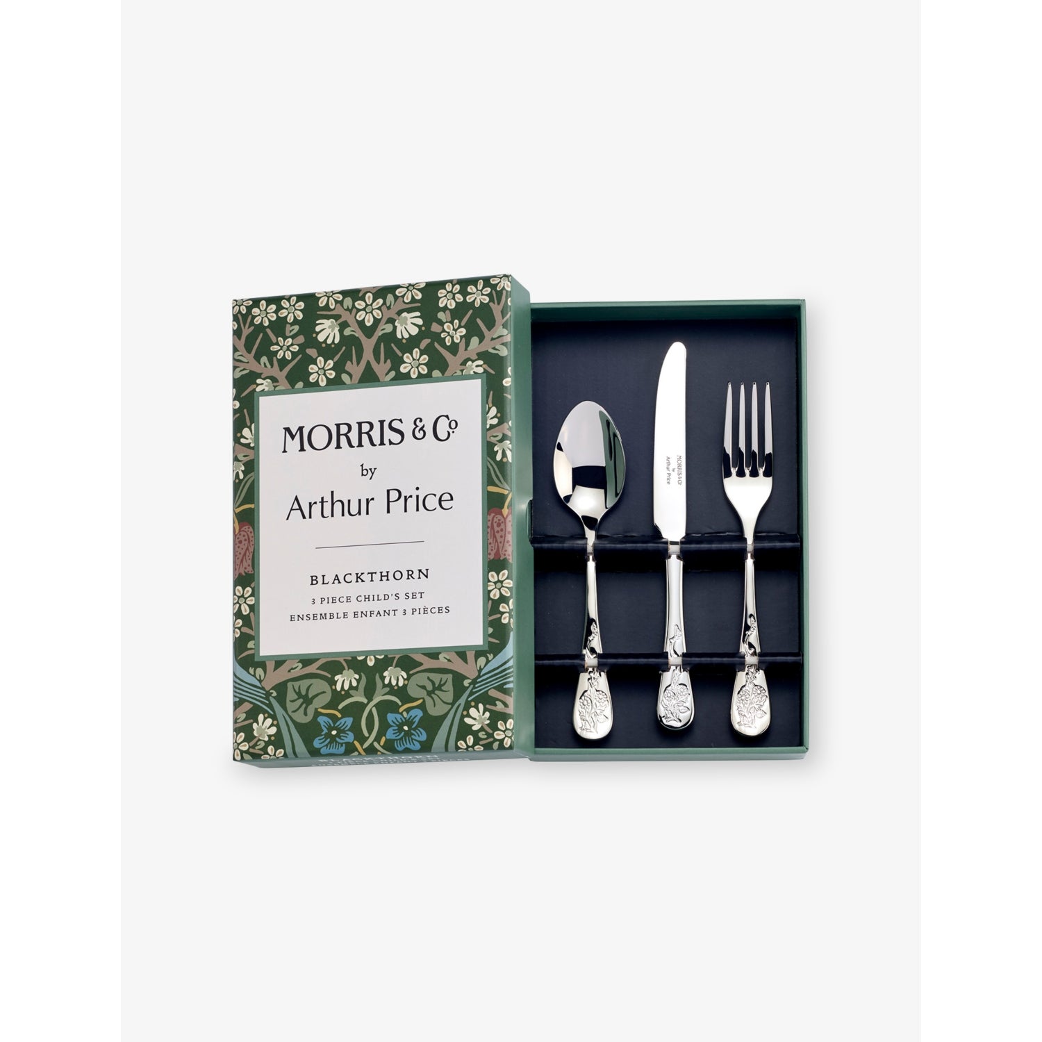 Arthur Price child's cutlery set Morris & Co. Blackthorn 3-piece (British brand)