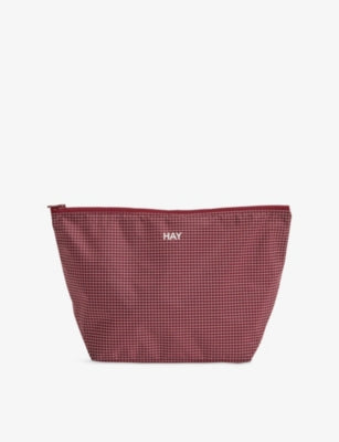 Grid Medium Woven Wash Bag - BURGUNDY