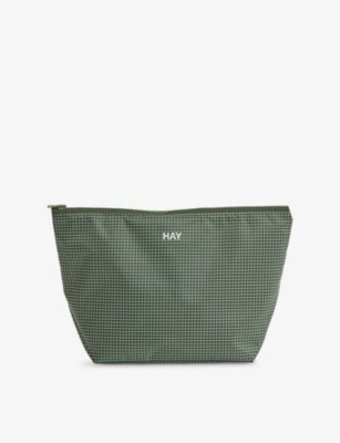 Grid Medium Woven Wash Bag - DARK GREEN