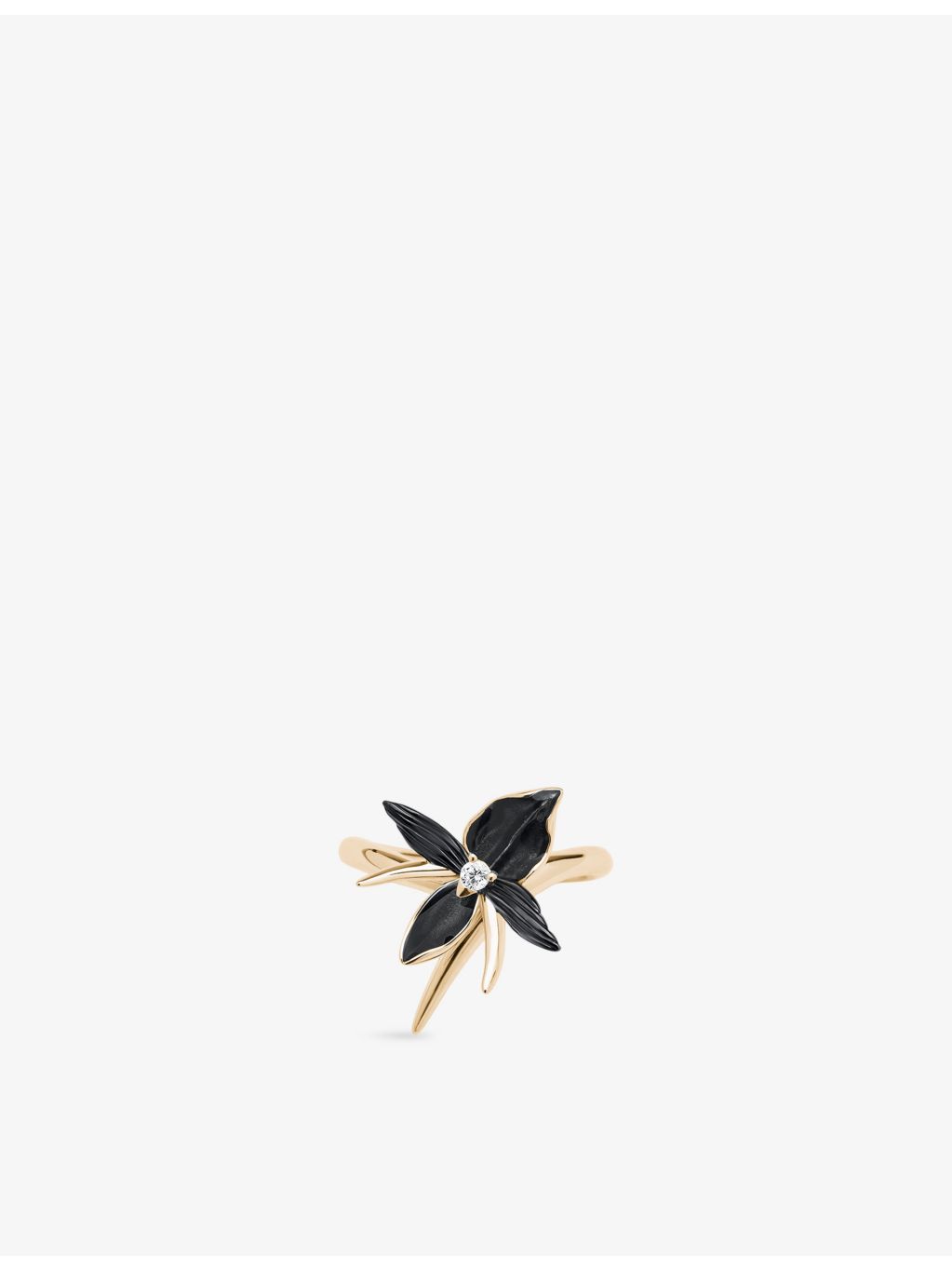 Shaun Leane Black Orchid diamond flower ring 0.05ct, imported from the UK