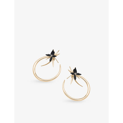 selfridges Shaun Leane Black Orchid Flower 18ct Yellow Gold Vermeil and Diamond Hoop Earrings 8.45mm- Buy online at McGrocer