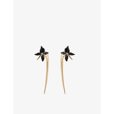 selfridges Shaun Leane Black Orchid Flower 18ct Yellow-Gold Vermeil and Diamond Hook Earrings- Buy online at McGrocer