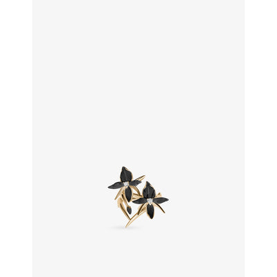 selfridges Shaun Leane Black Orchid 2 Flower Yellow Gold Vermeil-Plated 925 Sterling Silver and Diamond Ring- Buy online at McGrocer