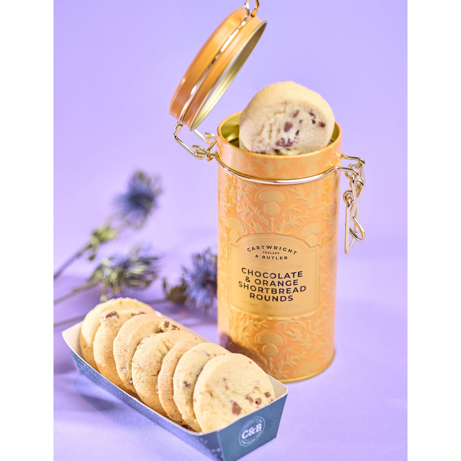 Cartwright & Butler chocolate orange shortbread tin 150g, imported from the UK