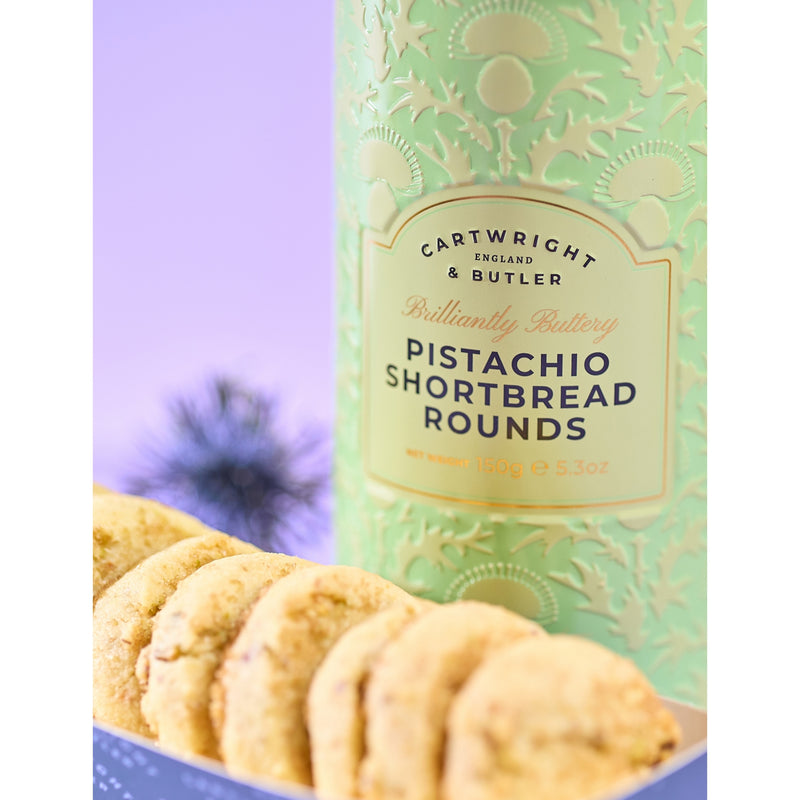 Cartwright and Butler pistachio shortbread tin 150g, imported from the UK