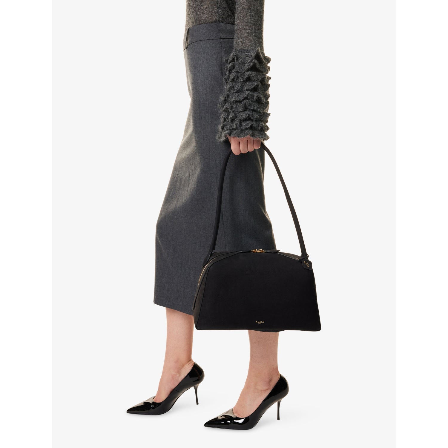 Alaïa nubuck leather shoulder bag, imported from the UK