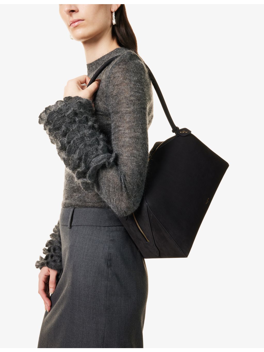 Alaïa nubuck leather shoulder bag, imported from the UK