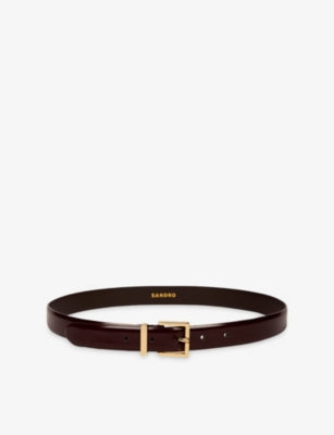 Sandro leather belt with gold-tone buckle, UK version