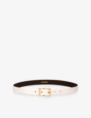 Sandro leather belt with gold-tone buckle, UK version