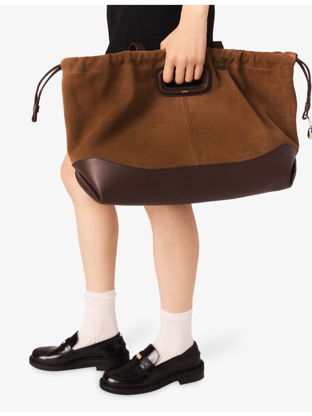 Maje suede and leather tote bag with heart charm - British product