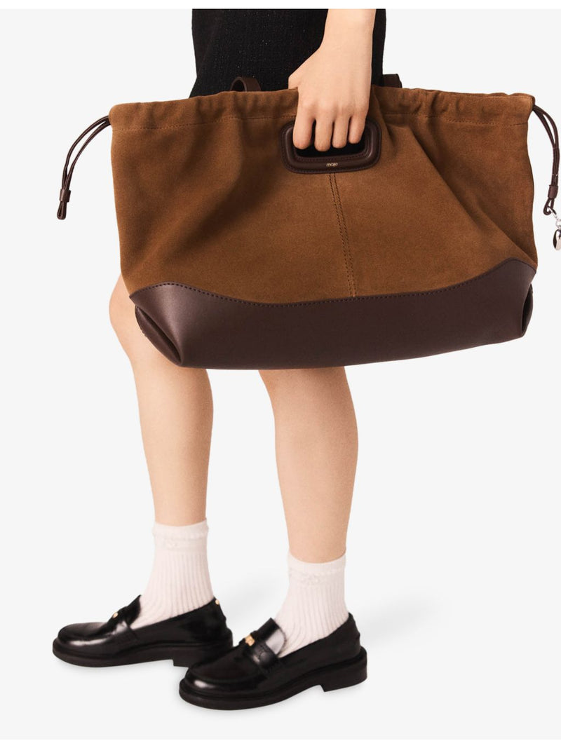 Maje suede and leather tote bag with heart charm - British product