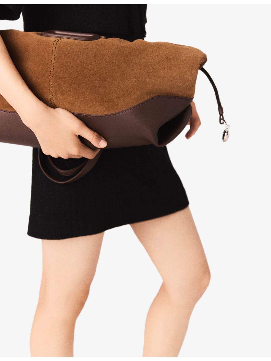 Maje suede and leather tote bag with heart charm - British product