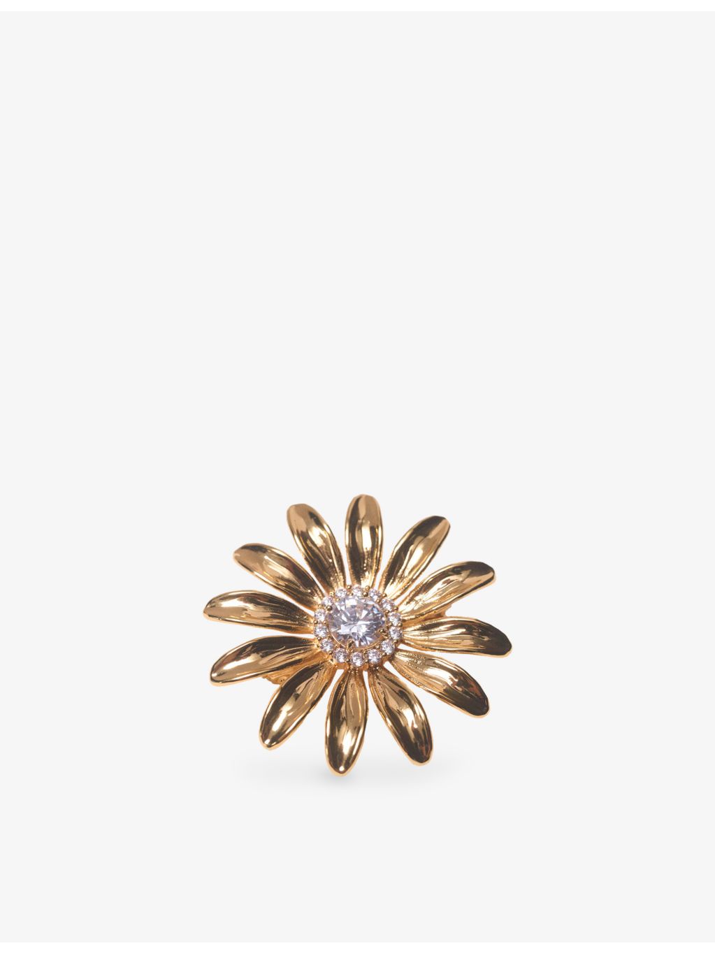 Maje flower brass brooch with rhinestone centre, UK version