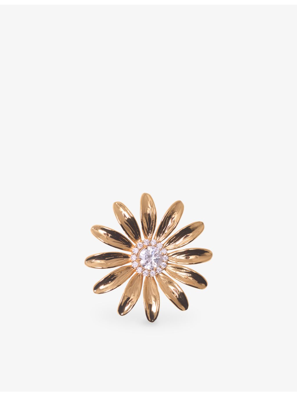 Maje flower brass brooch with rhinestone centre, UK version