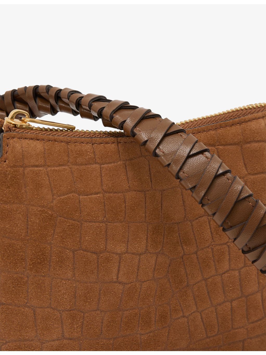 Reiss mock-croc suede shoulder bag in structured shape (British brand)