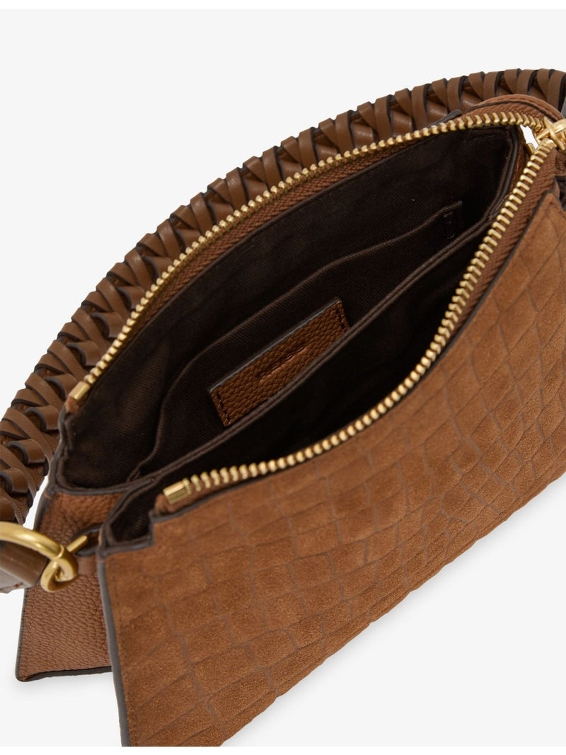 Reiss mock-croc suede shoulder bag in structured shape (British brand)