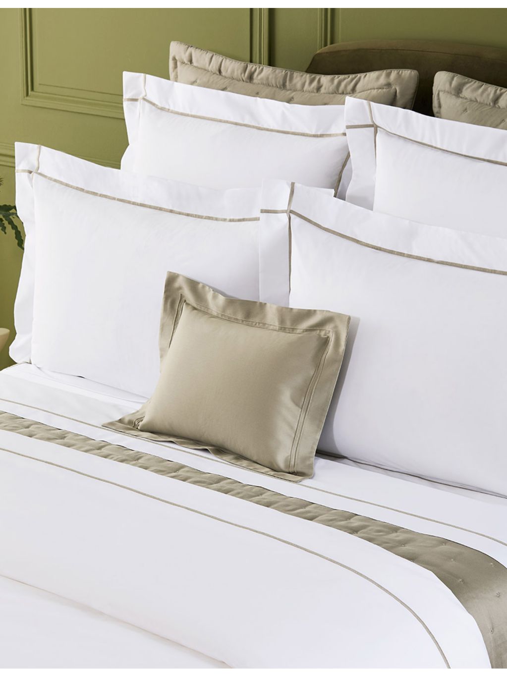 Yves Delorme Athena Kaki cotton flat sheet, imported from the UK