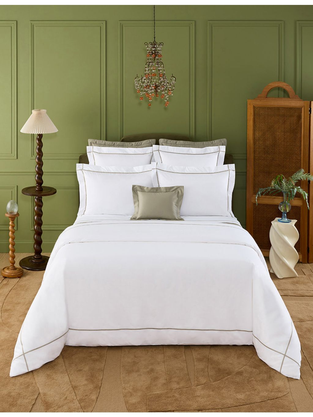 Yves Delorme Athena Kaki cotton Oxford pillowcase (British brand)