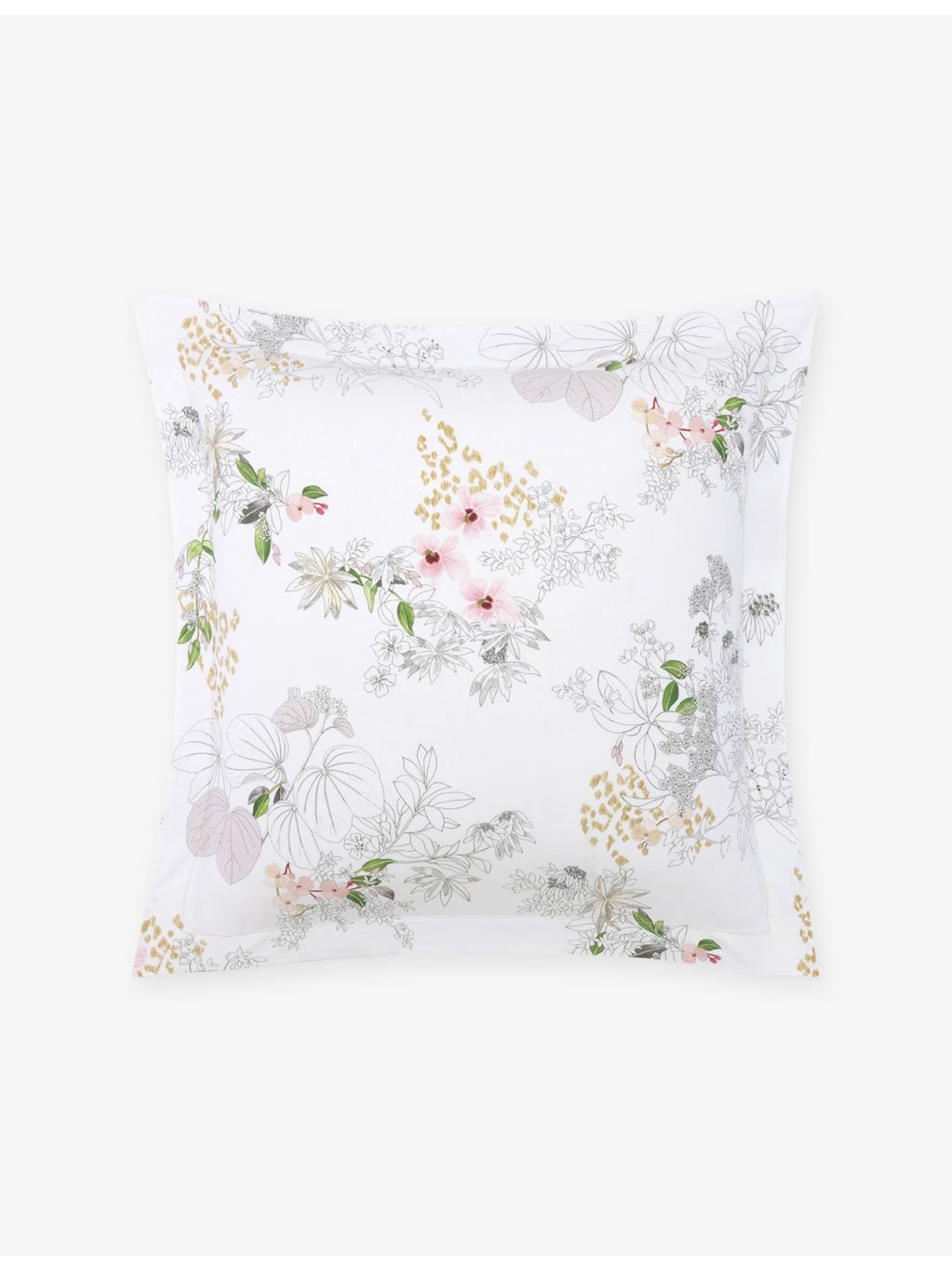 Yves Delorme Orchidee floral-print Oxford cotton-sateen pillowcase 65cm (British brand)