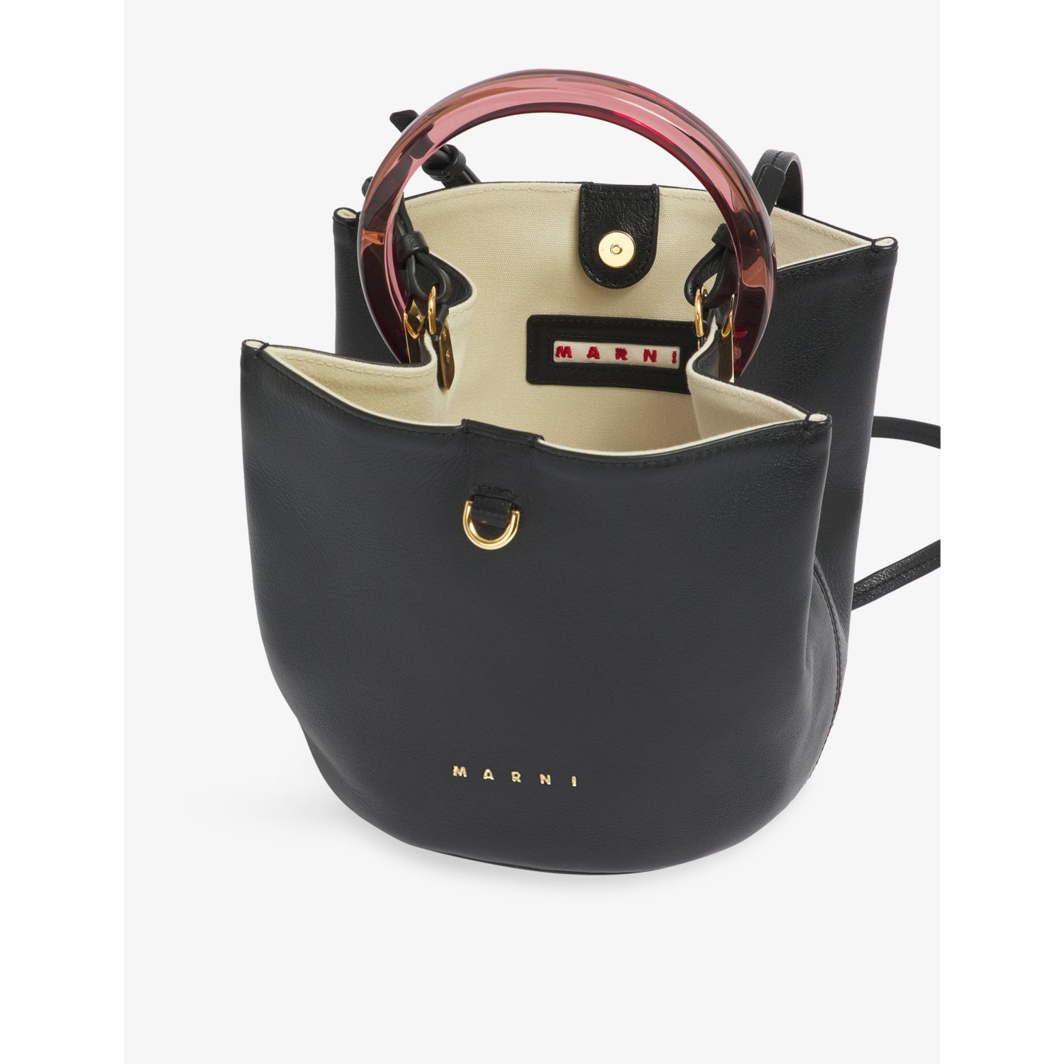 Marni designer leather bucket bag with gold hardware - British product