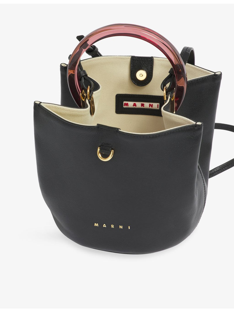 Marni designer leather bucket bag with gold hardware - British product